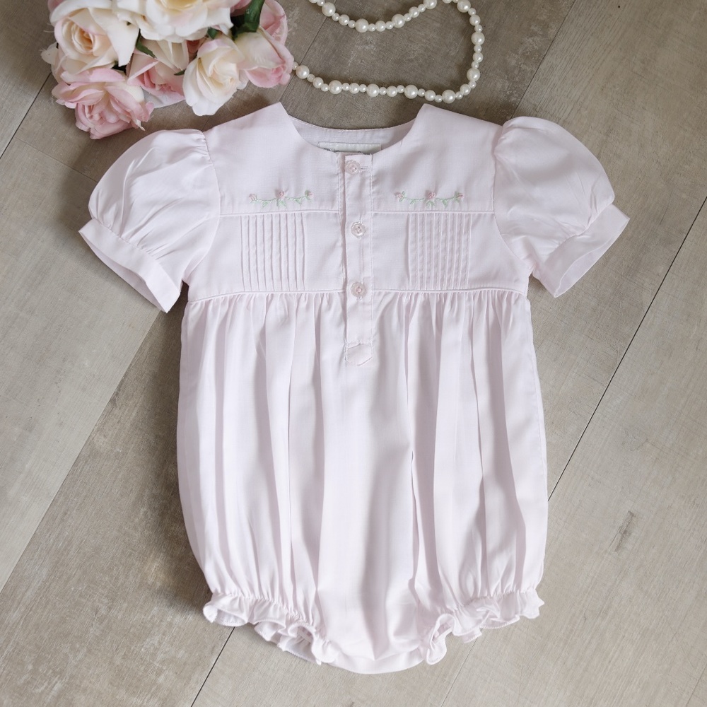 Pink Embroidered Baby Girl Romper Bubble Preemie/NB Month Feltman Brothers NWT